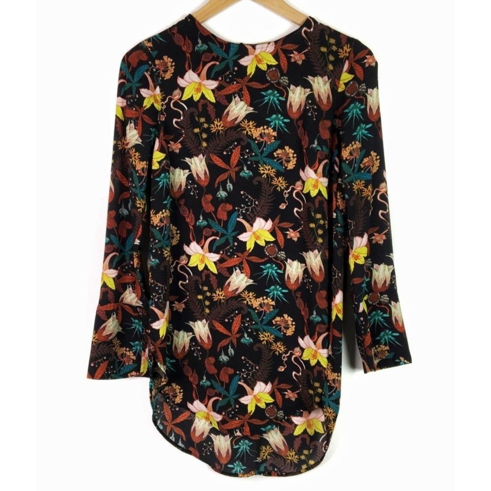 H&M multicolor botanical garden floral long sleeved‎ blouse Tunic Top Size 14 - Picture 3 of 12